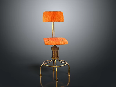 Stylish Orange Bar Stool With Velvet Upholstery And Brass Metal Frame 3d model