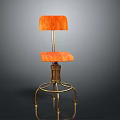 Stylish Orange Bar Stool With Velvet Upholstery And Brass Metal Frame