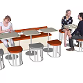 Modern Public Chairs With White And Brown Stools In Shared Space For People Resting
