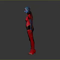 Blue Skinned Humanoid Character In Red Futuristic Armor With Blue Details