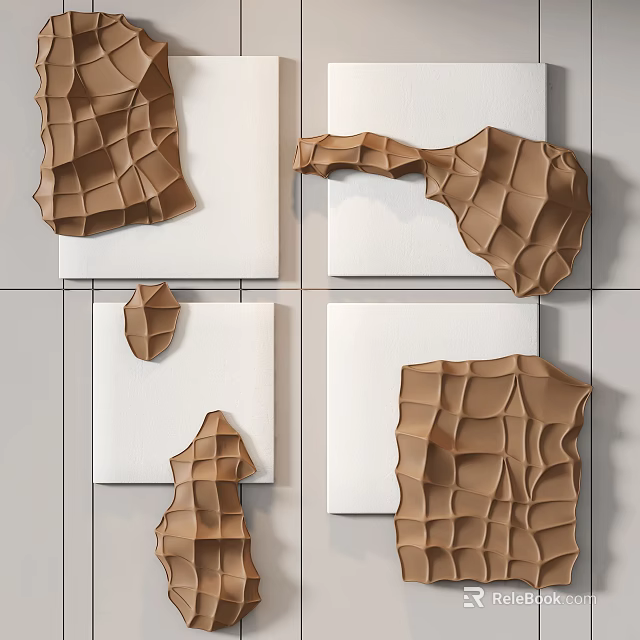 Modern Textured Brown Wall Decor With Folded Design On White Panels 3d model