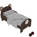 Cute Brown Children's Bed With Bear Ear Headboard Round Footboard And White Sheets Pillow