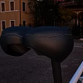 White Folding Electric Motorcycle Parked In Evening Stone Square With Buildings And Pedestrians