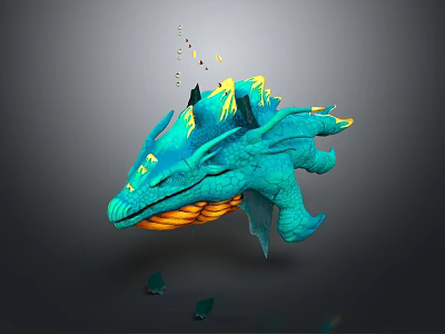 Turquoise Dragon 3D Model Game Movie Character Flying with Yellow Accents and Orange Underbelly 3d model