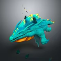 Turquoise Dragon 3D Model Game Movie Character Flying with Yellow Accents and Orange Underbelly