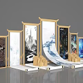 Elegant Chinese Style Window Display With Scroll Frames And Landscape Paintings 3d model