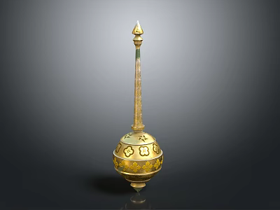 Ancient Golden Decorative Weapon With Intricate Patterns And Spherical Base Design 3d model