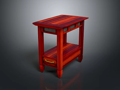 Modern Wooden Stool With Red Finish Drawer And Lower Shelf Design 3d model