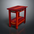 Modern Wooden Stool With Red Finish Drawer And Lower Shelf Design