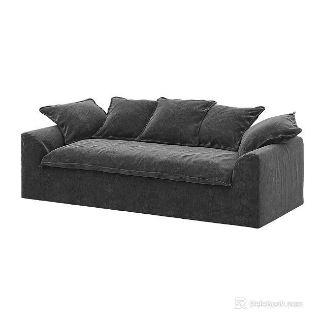 Dark Gray Sectional Sofa With Multiple Plush Cushions Modern Minimalist Design 3d model 