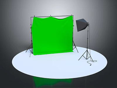 Professional Studio Commercial Equipment With Green Backdrop And Photography Light Stand 3d model