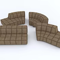 Plush Brown Checkerboard Pattern Modular Sectional Sofa For Living Room Seating 3d model