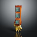 Man Wearing Brown Leather Wrist Guard With Blue Gemstone Decorations And Yellow Bone Hand Model