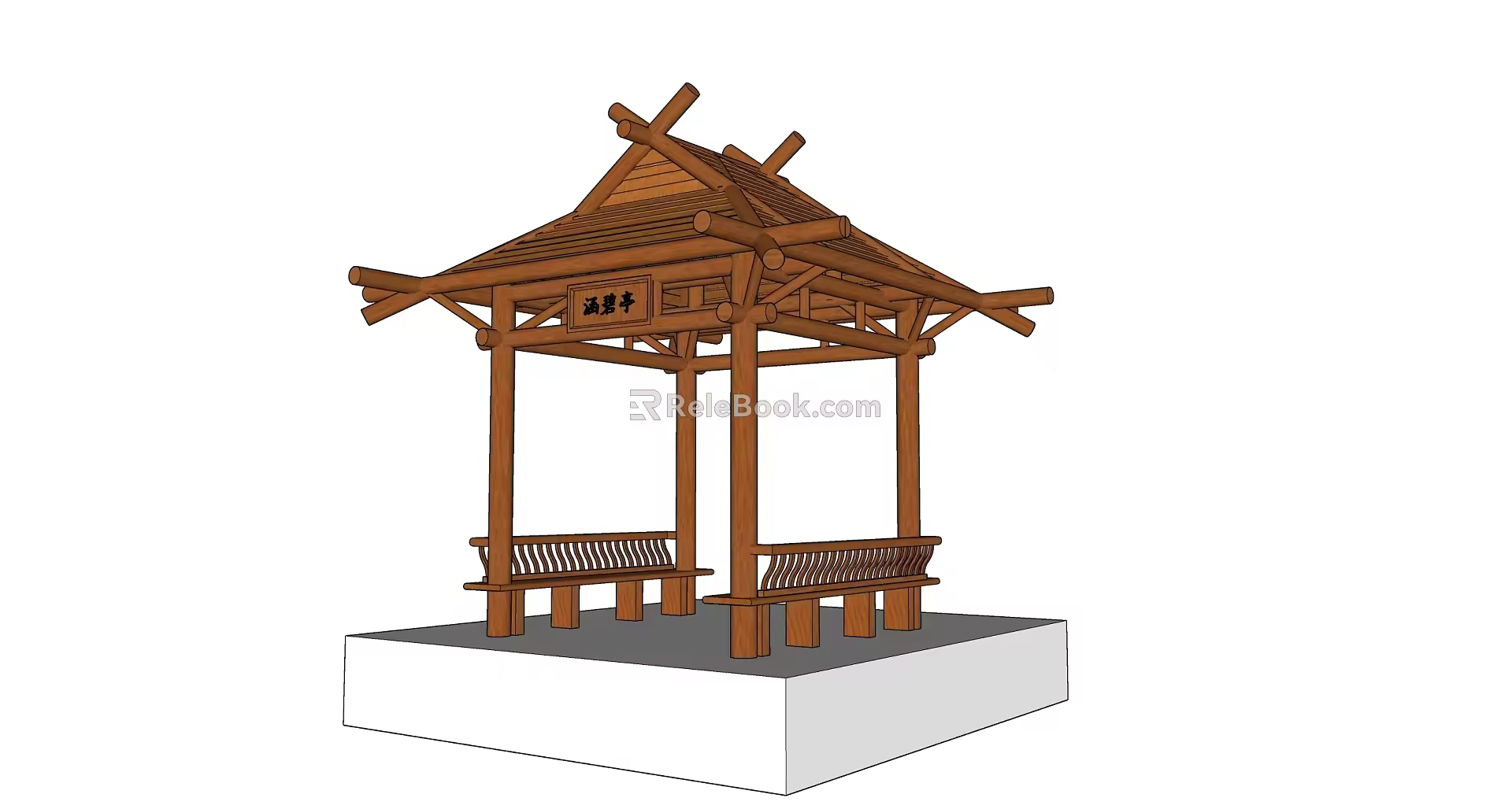 New Chinese Style Landscape Pavilion with Steel and Wood Structure 3d model
