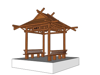 New Chinese Style Landscape Pavilion with Steel and Wood Structure 3d model