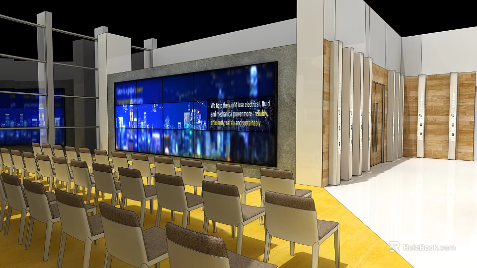 Modern Lounge Area Interior With Comfortable Seats And Large Digital Screen 3d model 