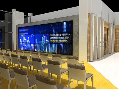 Modern Lounge Area Interior With Comfortable Seats And Large Digital Screen 3d model