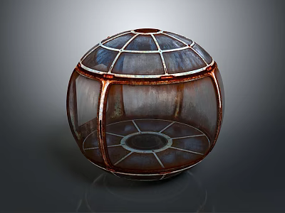 Cartoon Scene With Transparent Spherical Object And Metal Grid Frame Design 3d model