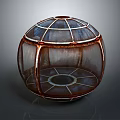 Cartoon Scene With Transparent Spherical Object And Metal Grid Frame Design 3d model