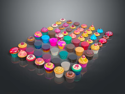 Colorful Decorated Cupcakes With Various Toppings And Vibrant Wrappers For Daily Use 3d model