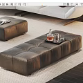 Modern Black Leather Tufted Ottoman In Living Room With Tray And Magazine