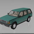 Turquoise Vintage SUV Exterior With Shiny Body And Reflective Surface On Dark Background