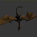 3D Rendered Dragon with Spread Wings Red Eyes Green Body Orange Wings on Gray Background