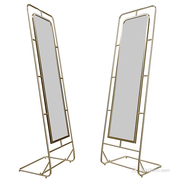 Pair of Floor Standing Mirrors With Gold Metal Frames For Home Decor 3d model 