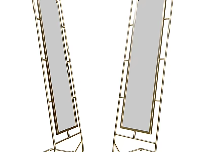 Pair of Floor Standing Mirrors With Gold Metal Frames For Home Decor 3d model
