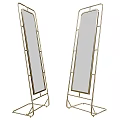 Pair of Floor Standing Mirrors With Gold Metal Frames For Home Decor