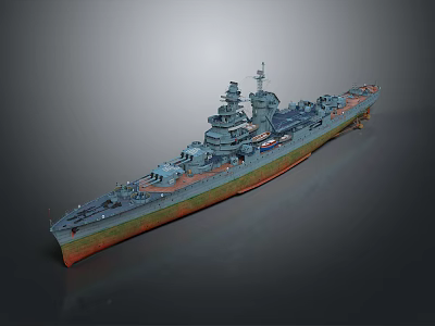 Detailed Military Warship 3D Model Featuring Gray Hull Orange Deck And Superstructure 3d model