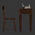 Traditional Wooden Desk And Chair With Stack Of Books Sheet Of Paper Candle And Candlestick