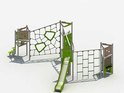 Green Outdoor Playground Equipment With Climbing Net Slide And Ladder 3d model