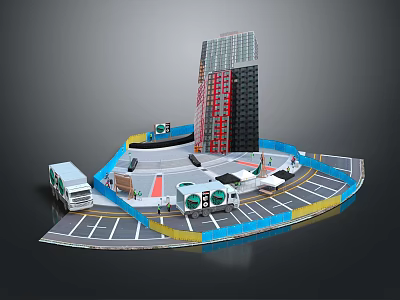 Modern Urban Architecture With High Rise Building Parking Lot And Public Facilities 3d model