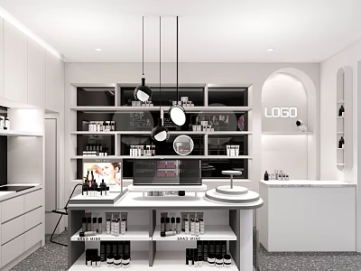 Elegant Wine Boutique Interior With White Cabinets Black Shelves Pendant Lights Display Shelves And Wine Bottles 3d model
