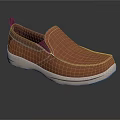 Brown Leather Slip On Shoes With White Sole And Stitched Casual Design