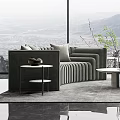 Modern Sofa And Coffee Table Set In Living Room With Large Windows Mountain View And Green Plants