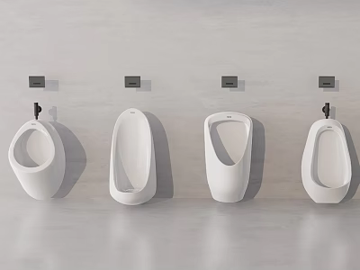 Modern White Wall Mounted Urinals In Public Restroom With Sensor Fixtures 3d model