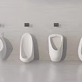 Modern White Wall Mounted Urinals In Public Restroom With Sensor Fixtures