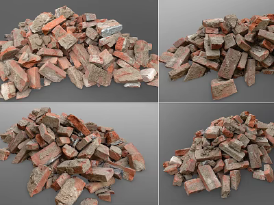 Pile of Red and Gray Bricks in Different Angles for Construction Use 3d model Pile of Red and Gray Bricks in Different Angles for Construction Use 3d model