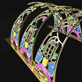 Curved Event Entrance Arch With Colorful Floral Decor And Illuminated Design