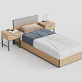 Single Bed with Gray Headboard Wooden Frame White Gray Bedding Two Nightstands Lamp and Books