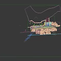 Aerial View Planning of Riverfront Green Fields with Train Station and Blue Storage Tanks