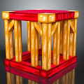 Red And Yellow Wooden Cubic Frame Structure With Support Beams And Base