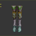 Silver Armor Boots Featuring Intricate Golden Decorations And Shiny Metallic Design