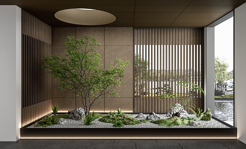 modern landscape sketch courtyard sketch indoor landscape landscaping plant combination landscape tree stone withered landscape copper plate plant pile 3d model