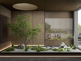 modern landscape sketch courtyard sketch indoor landscape landscaping plant combination landscape tree stone withered landscape copper plate plant pile 3d model