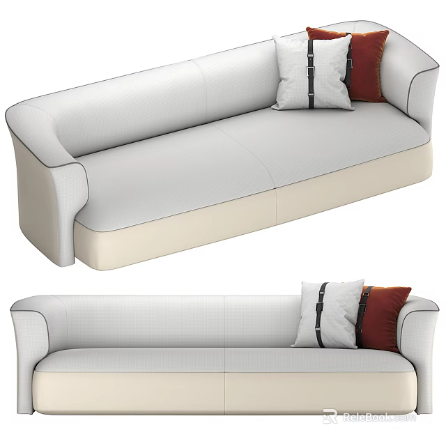 Modern White Leather Sectional Sofa With Red And White Decorative Pillows 3d model