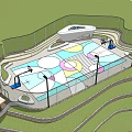 Outdoor Basketball Court Design With Colorful Floor Fencing Lighting And Seating Area