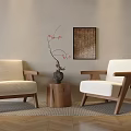 Cream Style Solid Wood Single Sofa Chair Retro Nordic Armchair Sofa Chair Cafe Lazy Leisure Sofa 3d model
